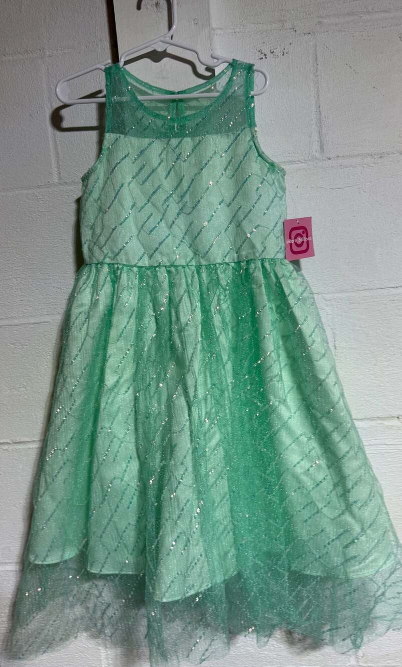Rare Editions Girls Mint Green Glitter Sequined Illusion Party Dress